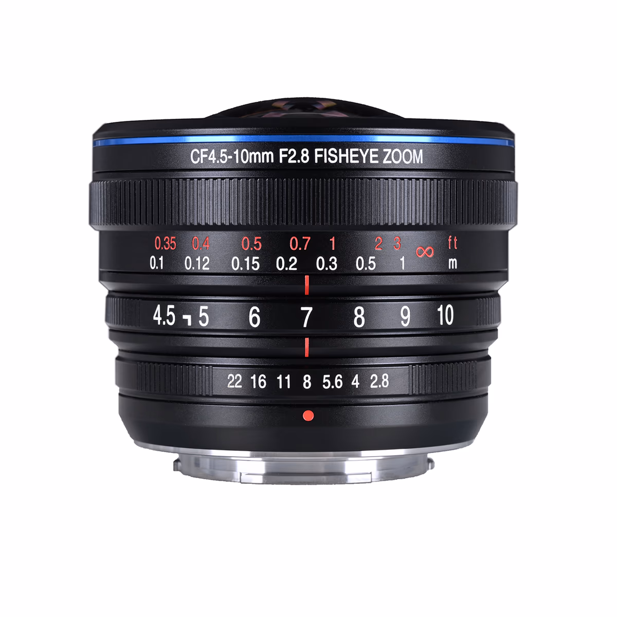 Das LAOWA 4,5–10 mm F2.8 Fisheye Zoom Objektiv im Detail mit Fokus- und Blendenringen.